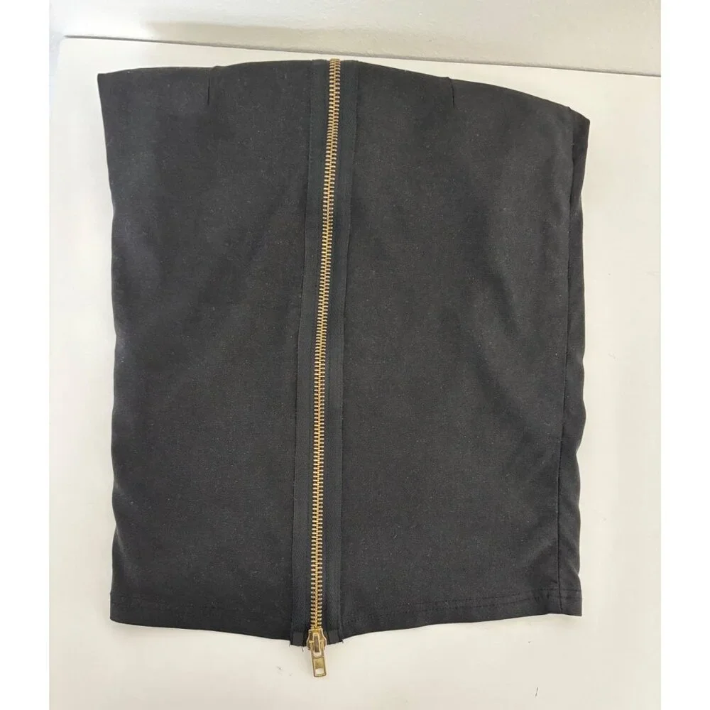 Mini Skirt Small BodyCon Gold Zip Adjustable Slit Streetwear Minimalist Preppy - Picture 12 of 15
